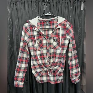 Polly & Esther Plaid Hooded Flannel Shirt Size Small